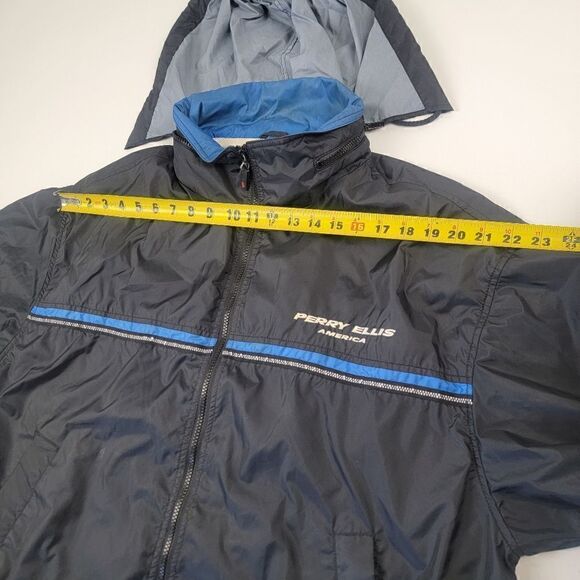 Vintage 90s Y2K Perry Ellis Windbreaker Lightweight Rain Jacket Large Blue - Picture 7 of 12